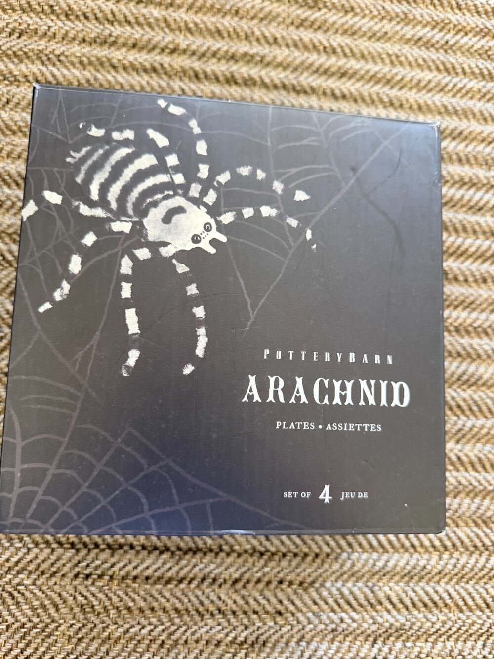 Pottery Barn Arachnid Spider Tidbit Plates Set of 4 Halloween NIB Discontinued